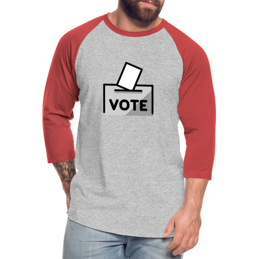 Customizable Ballot Moji with Vote Text Emoji Expression Unisex Baseball T-Shirt  - Emoji.Express - heather gray/red