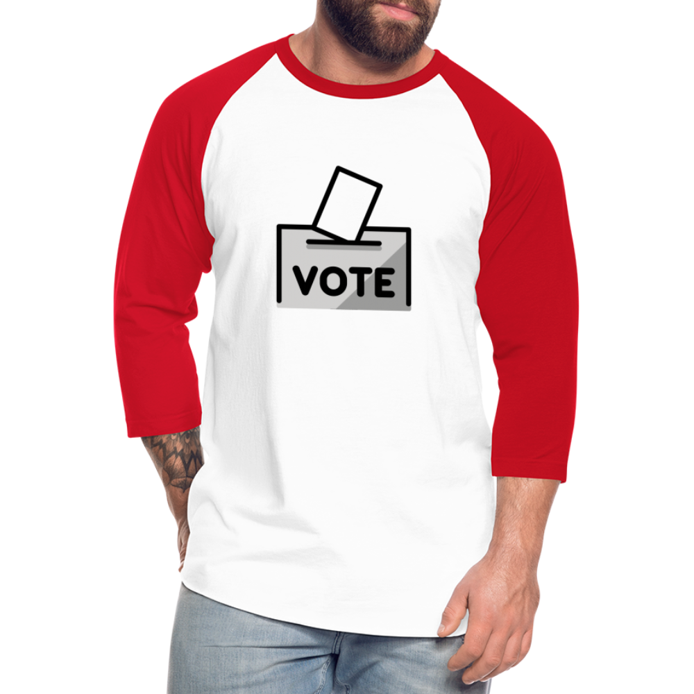 Customizable Ballot Moji with Vote Text Emoji Expression Unisex Baseball T-Shirt  - Emoji.Express - white/red