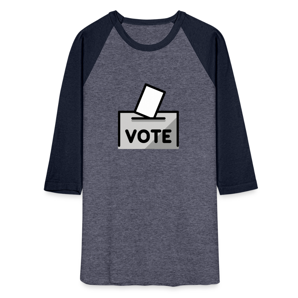 Customizable Ballot Moji with Vote Text Emoji Expression Unisex Baseball T-Shirt  - Emoji.Express - heather blue/navy