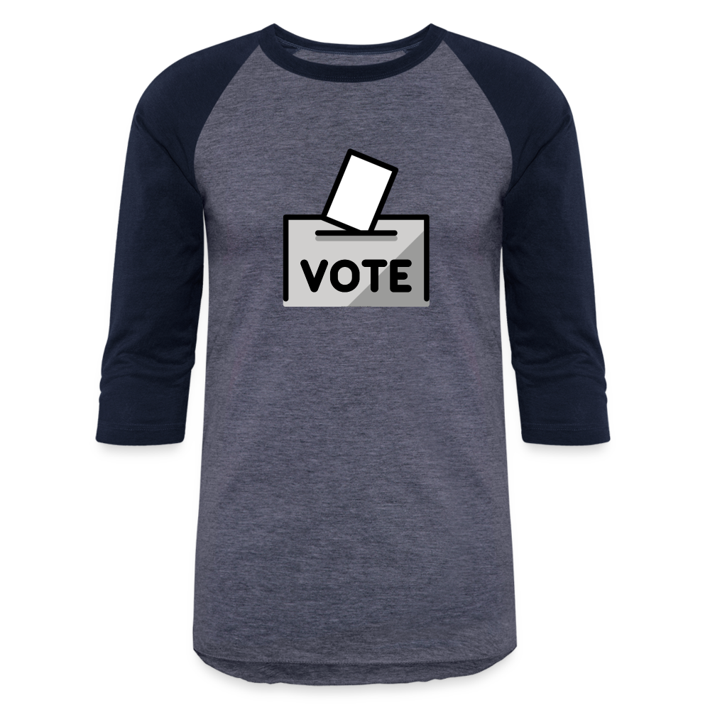 Customizable Ballot Moji with Vote Text Emoji Expression Unisex Baseball T-Shirt  - Emoji.Express - heather blue/navy