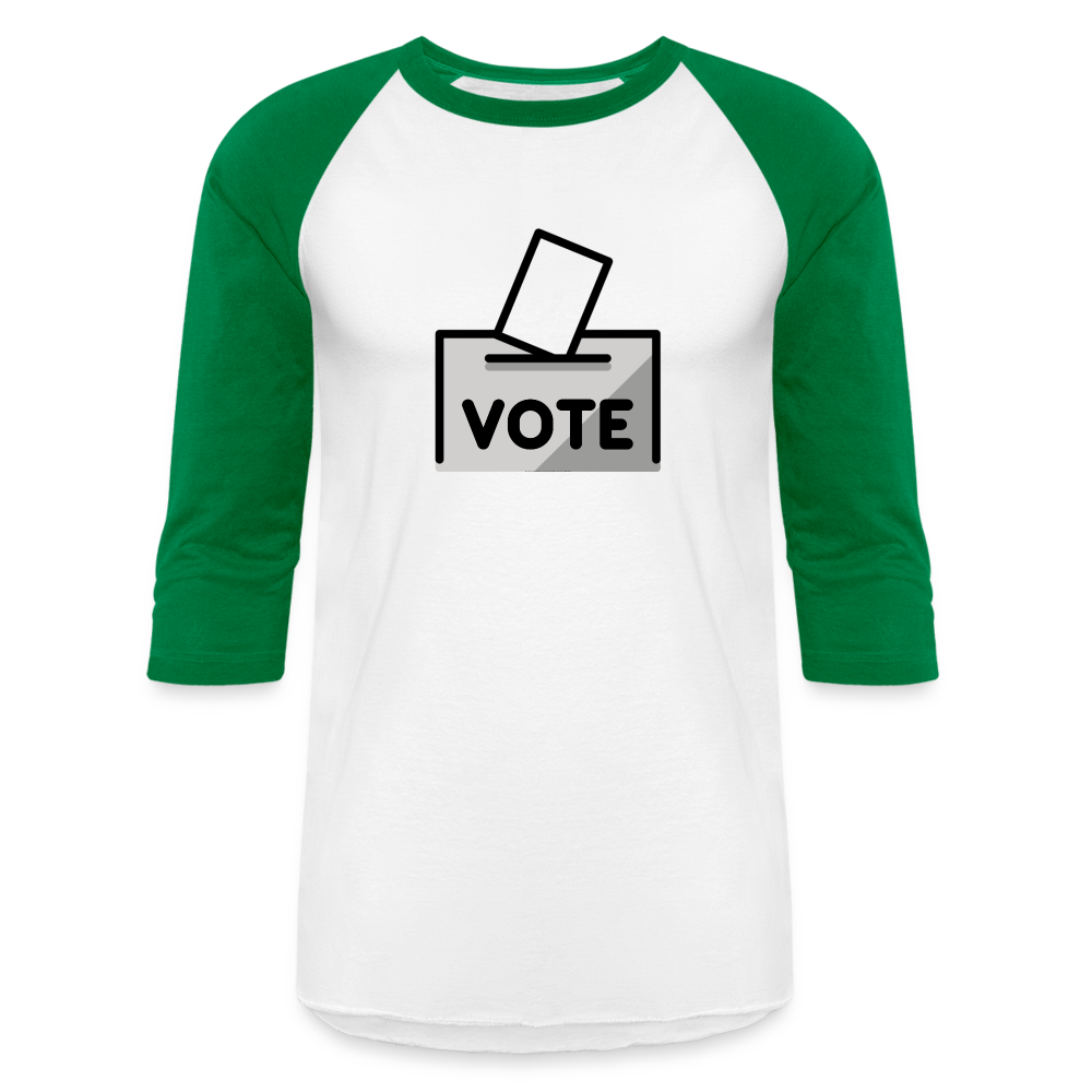 Customizable Ballot Moji with Vote Text Emoji Expression Unisex Baseball T-Shirt  - Emoji.Express - white/kelly green