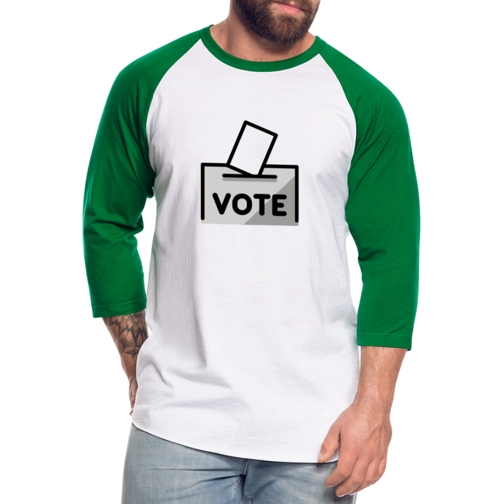 Customizable Ballot Moji with Vote Text Emoji Expression Unisex Baseball T-Shirt  - Emoji.Express - white/kelly green