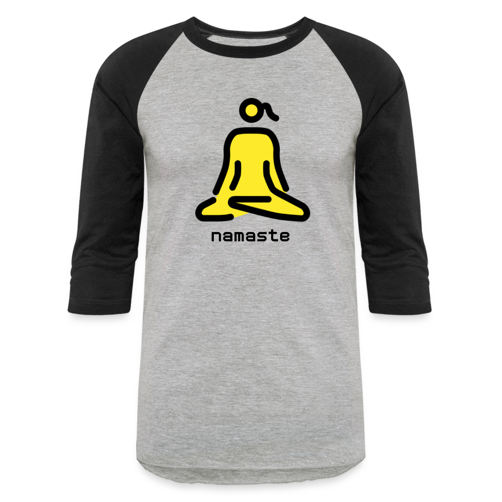 Customizable Woman in Lotus Position Moji + Namaste Text Baseball T-Shirt - Emoji.Express - heather gray/black