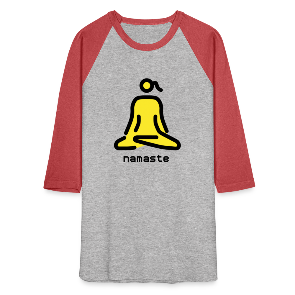 Customizable Woman in Lotus Position Moji + Namaste Text Baseball T-Shirt - Emoji.Express - heather gray/red