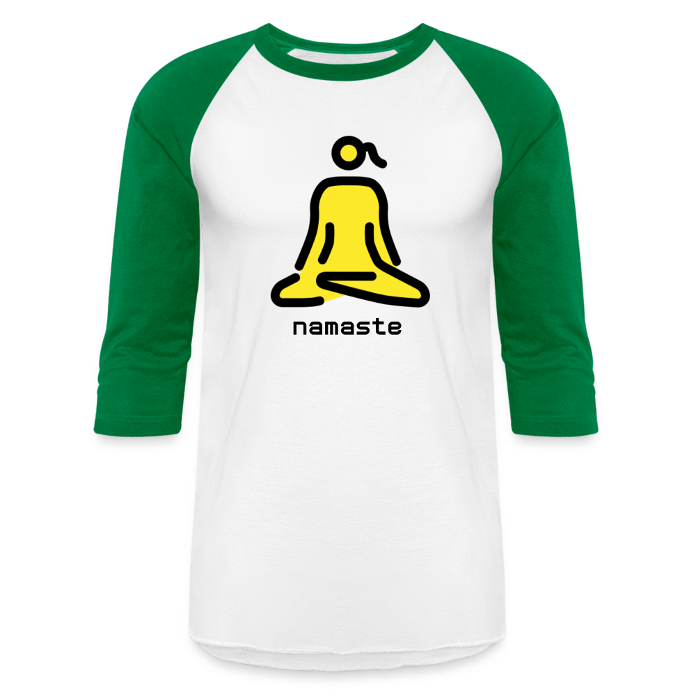 Customizable Woman in Lotus Position Moji + Namaste Text Baseball T-Shirt - Emoji.Express - white/kelly green