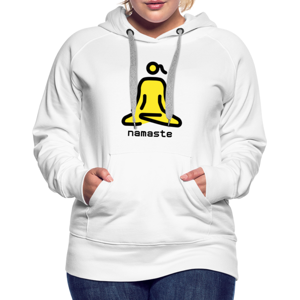 Customizable Woman in Lotus Position Moji + Namaste Text Women’s Cut Premium Hoodie  - Emoji.Express - white