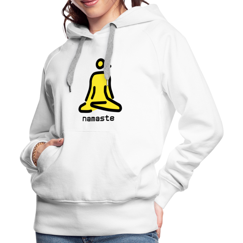 Customizable Woman in Lotus Position Moji + Namaste Text Women’s Cut Premium Hoodie  - Emoji.Express - white