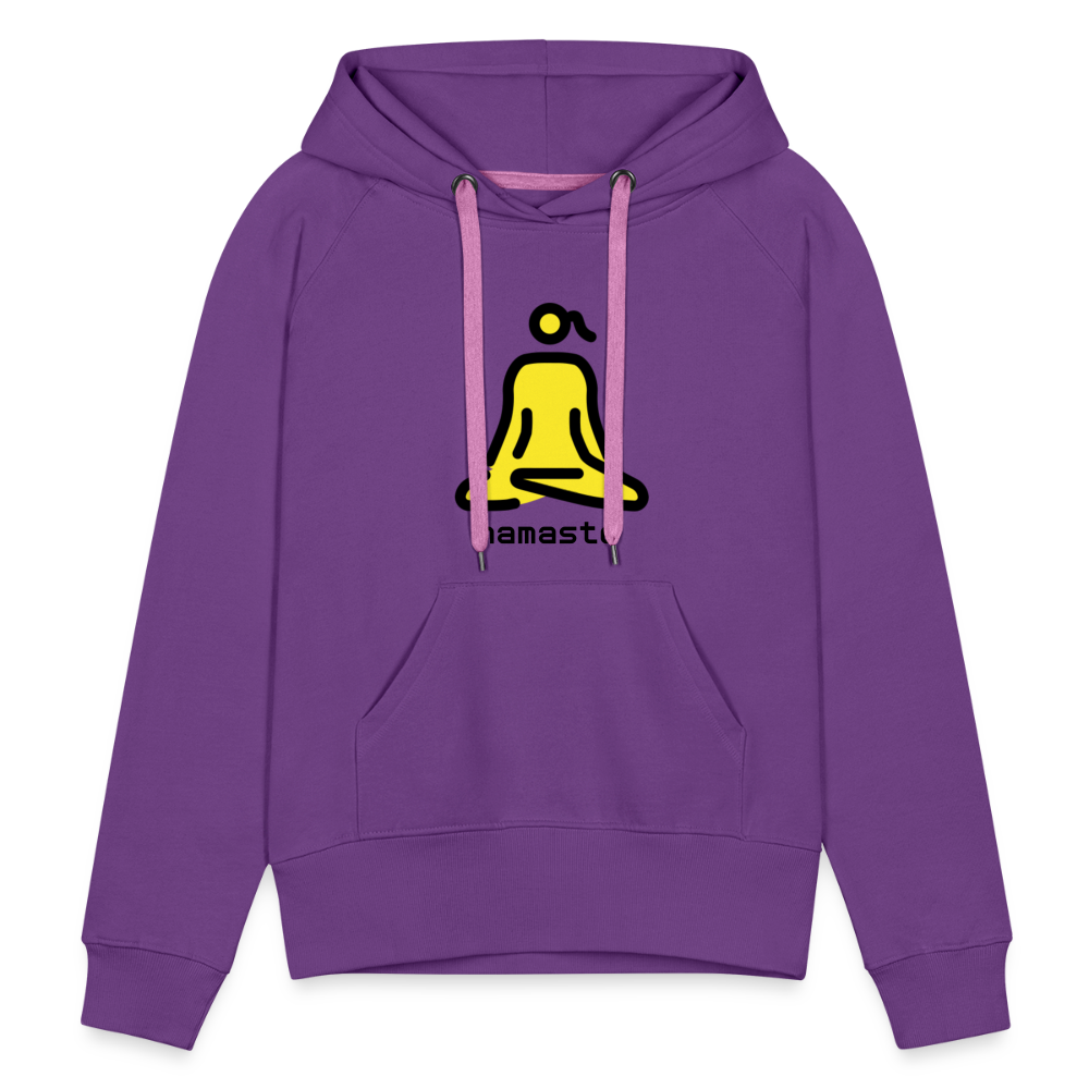 Customizable Woman in Lotus Position Moji + Namaste Text Women’s Cut Premium Hoodie  - Emoji.Express - purple 