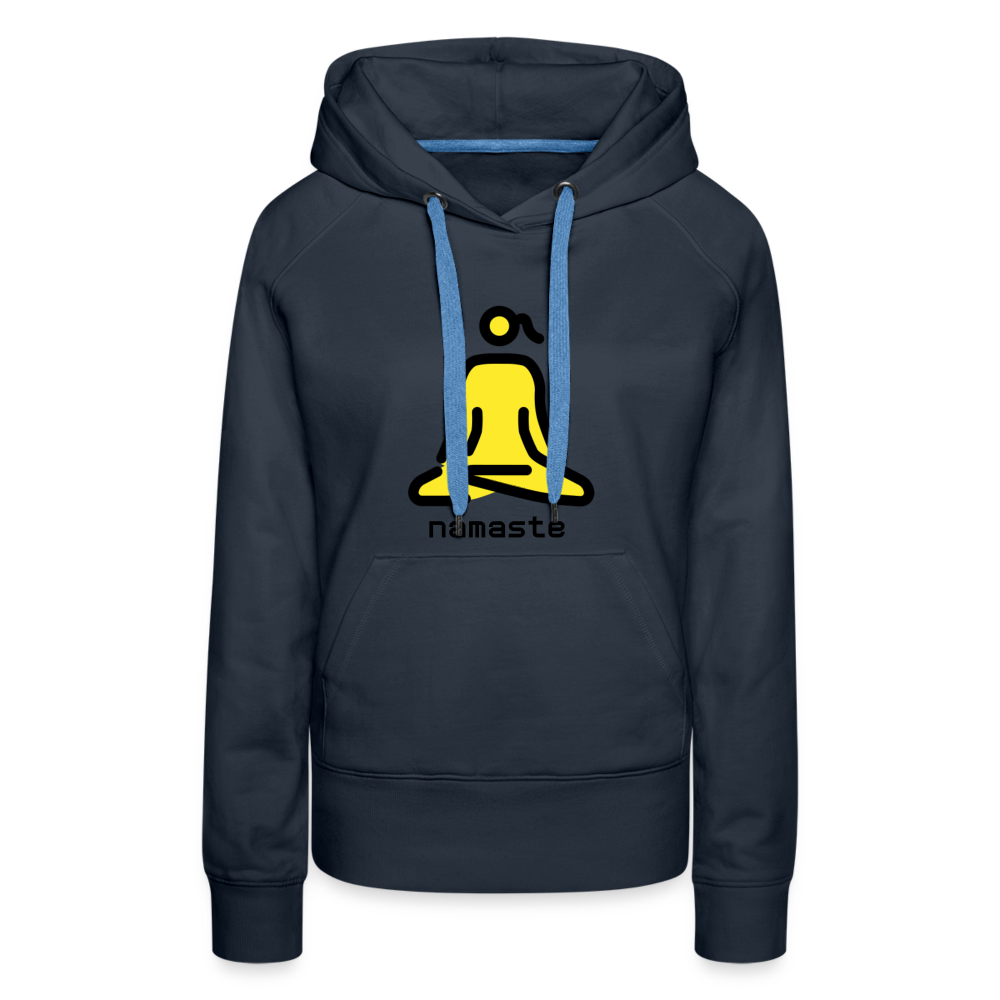 Customizable Woman in Lotus Position Moji + Namaste Text Women’s Cut Premium Hoodie  - Emoji.Express - navy