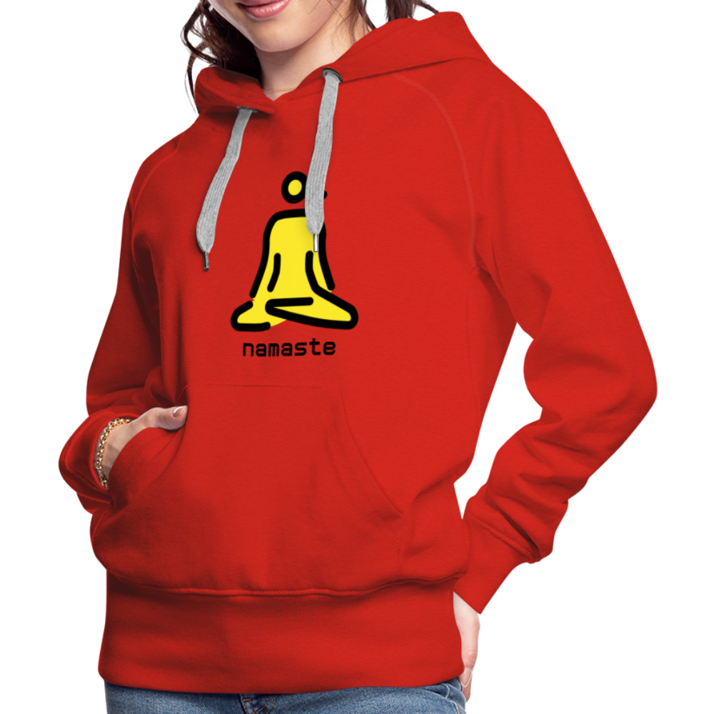 Customizable Woman in Lotus Position Moji + Namaste Text Women’s Cut Premium Hoodie  - Emoji.Express - red