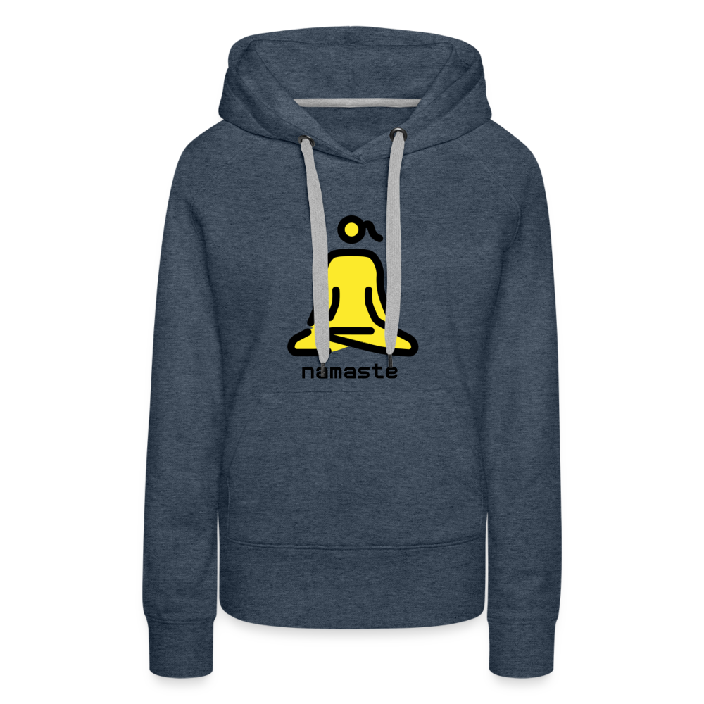 Customizable Woman in Lotus Position Moji + Namaste Text Women’s Cut Premium Hoodie  - Emoji.Express - heather denim