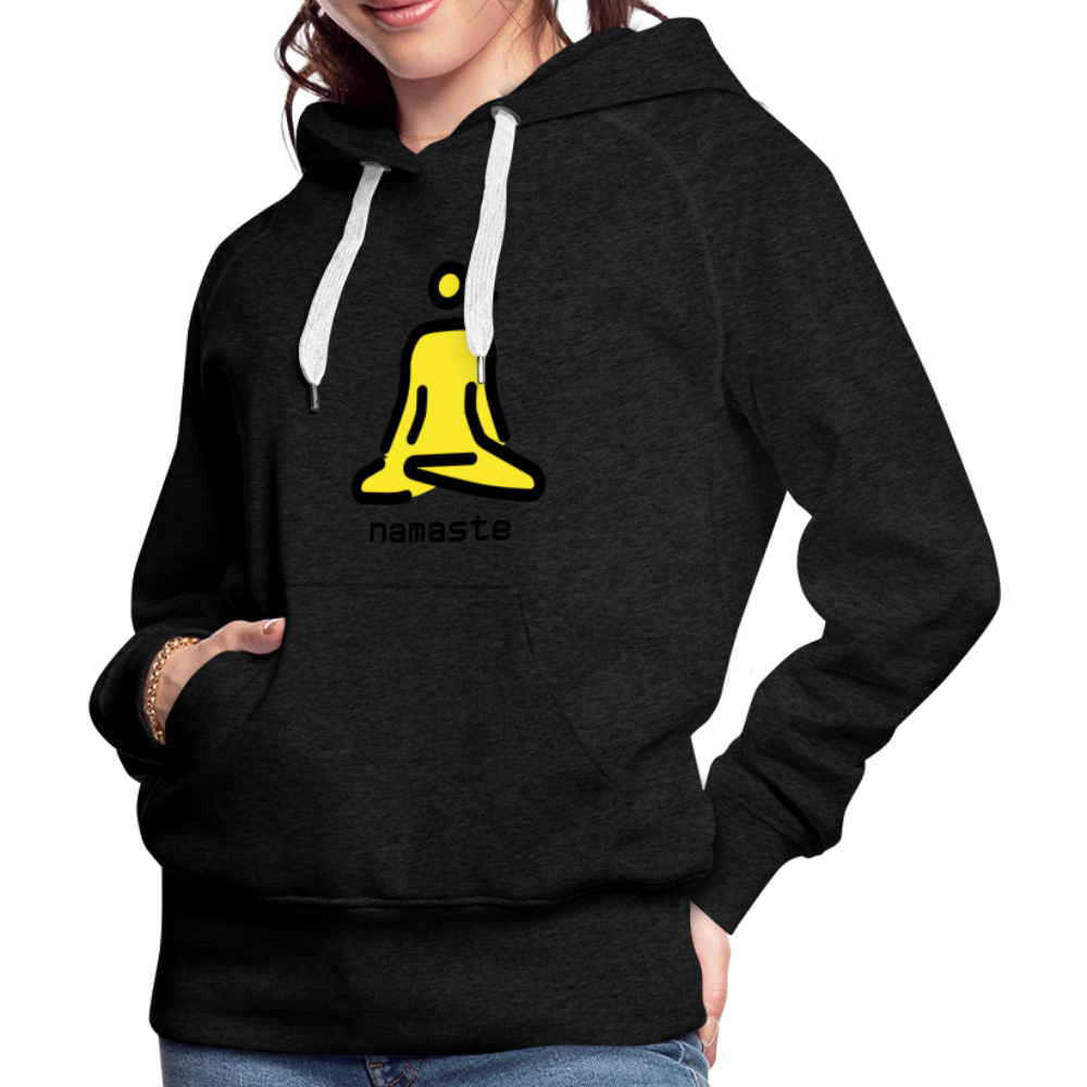 Customizable Woman in Lotus Position Moji + Namaste Text Women’s Cut Premium Hoodie  - Emoji.Express - charcoal grey