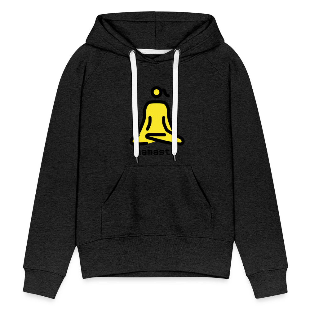 Customizable Woman in Lotus Position Moji + Namaste Text Women’s Cut Premium Hoodie  - Emoji.Express - charcoal grey