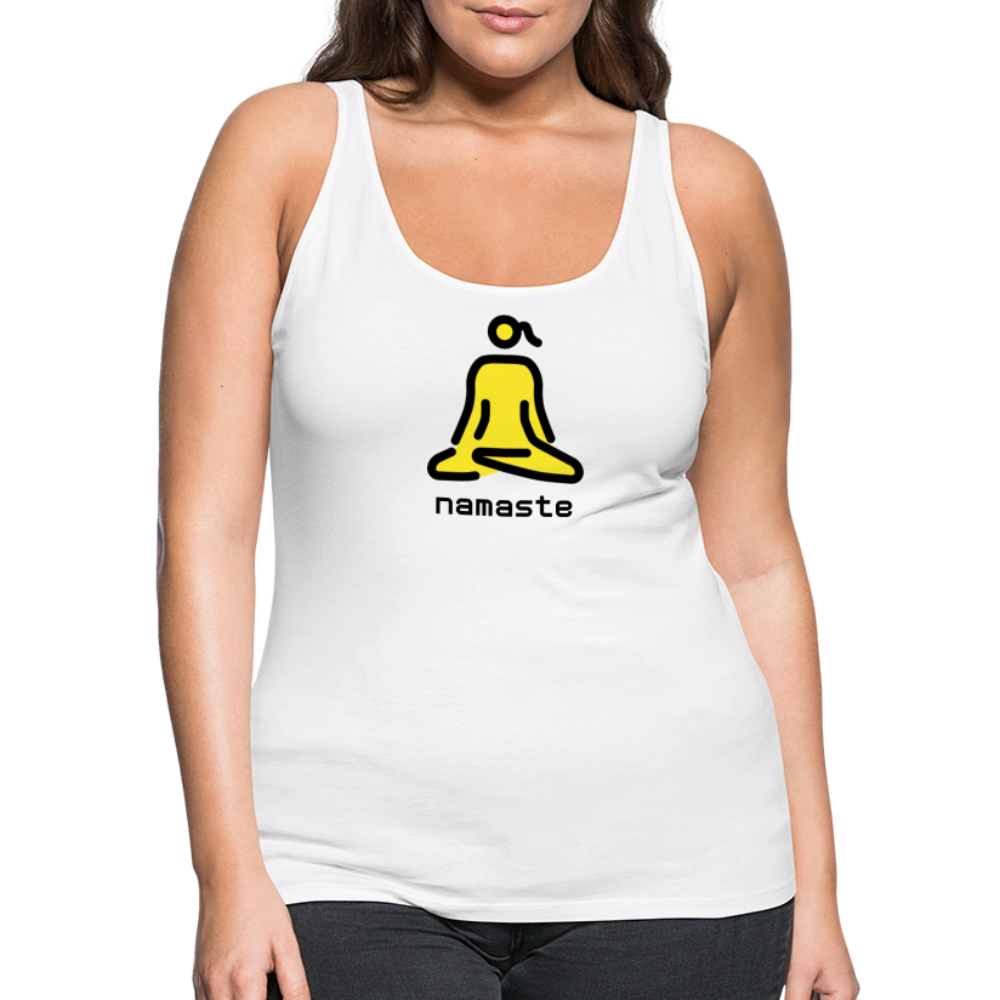 Customizable Woman in Lotus Position Moji + Namaste Text Women’s Cut Premium Tank Top - Emoji.Express - white
