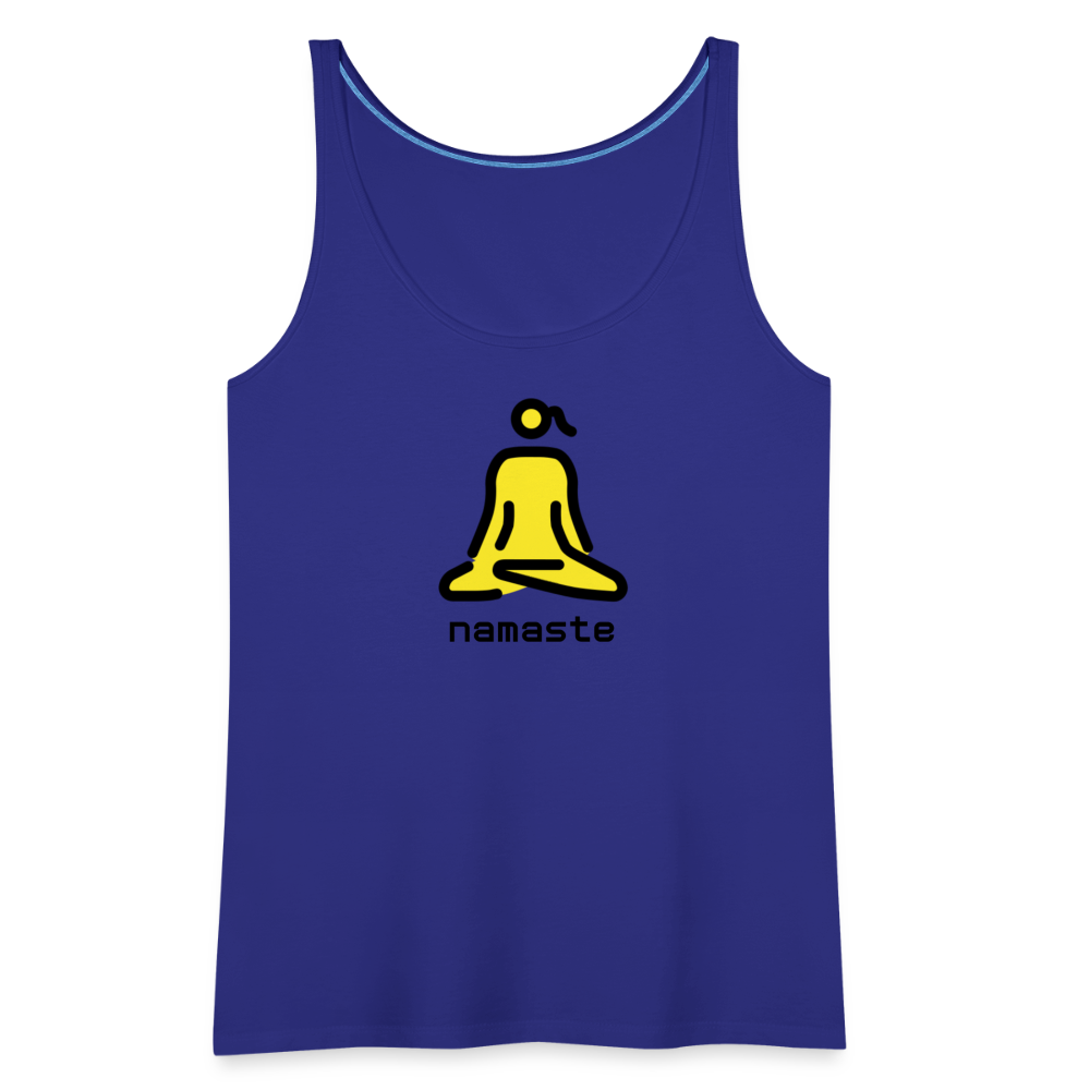 Customizable Woman in Lotus Position Moji + Namaste Text Women’s Cut Premium Tank Top - Emoji.Express - royal blue