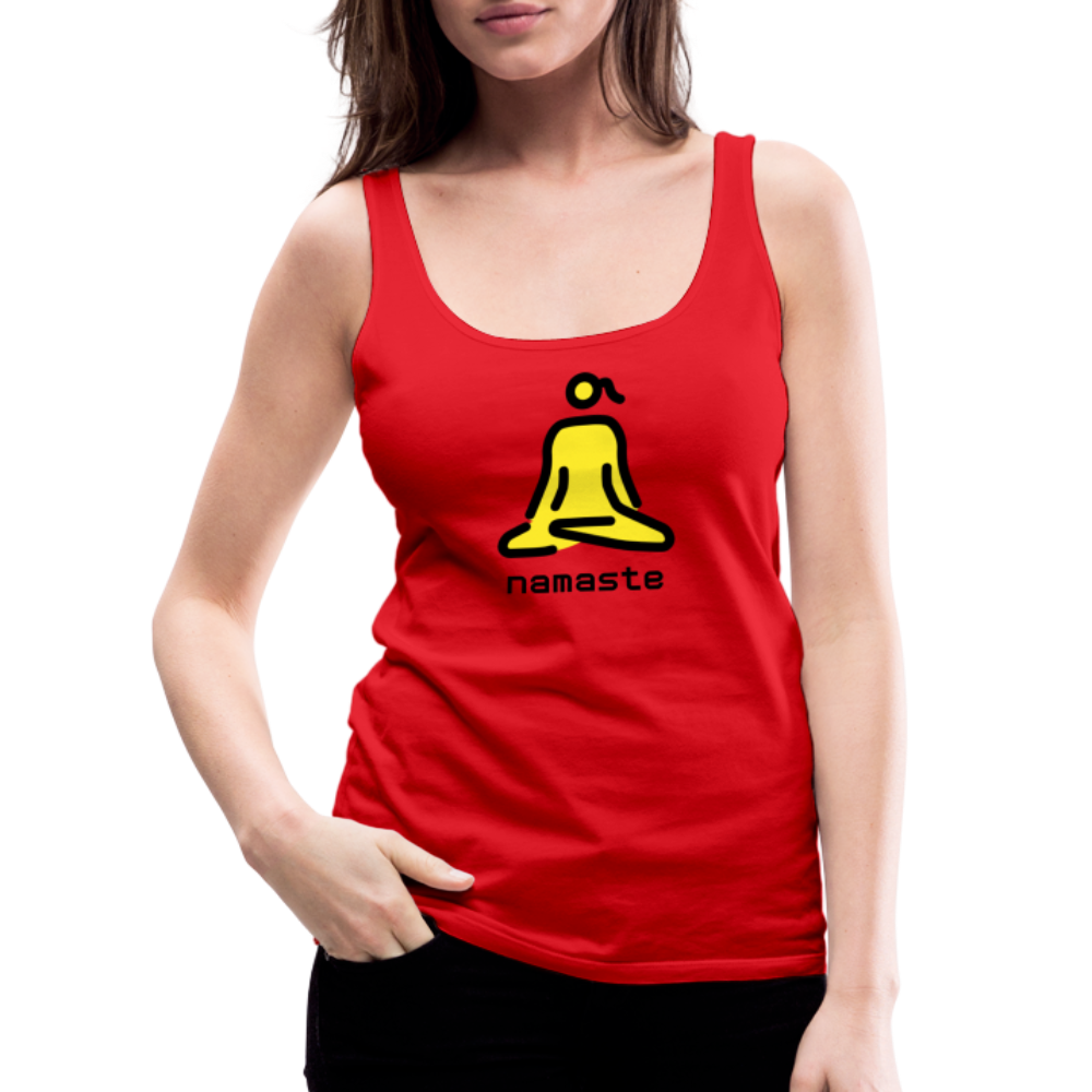 Customizable Woman in Lotus Position Moji + Namaste Text Women’s Cut Premium Tank Top - Emoji.Express - red