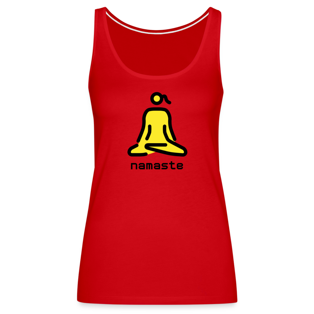 Customizable Woman in Lotus Position Moji + Namaste Text Women’s Cut Premium Tank Top - Emoji.Express - red