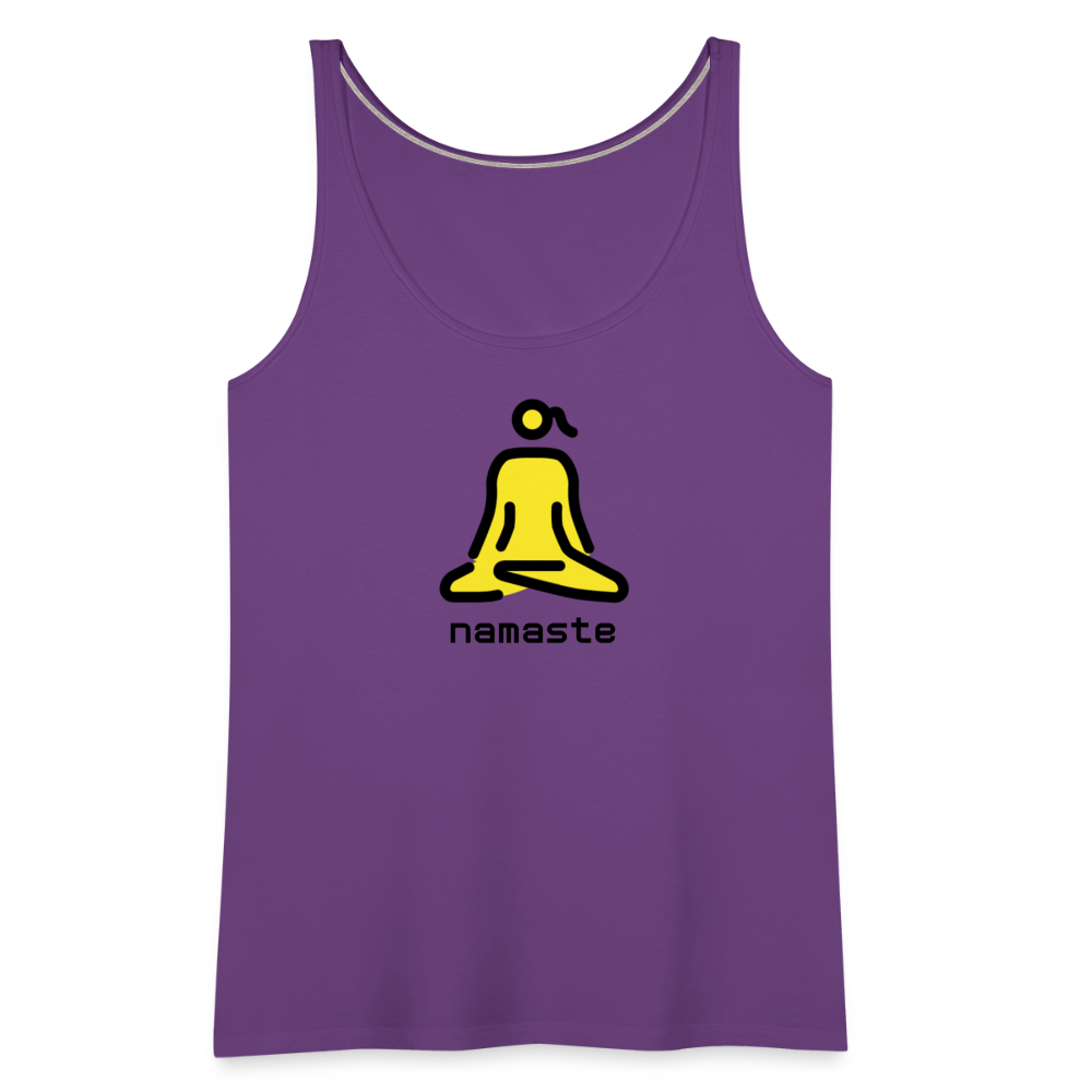 Customizable Woman in Lotus Position Moji + Namaste Text Women’s Cut Premium Tank Top - Emoji.Express - purple