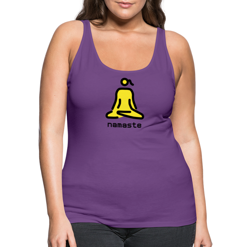 Customizable Woman in Lotus Position Moji + Namaste Text Women’s Cut Premium Tank Top - Emoji.Express - purple