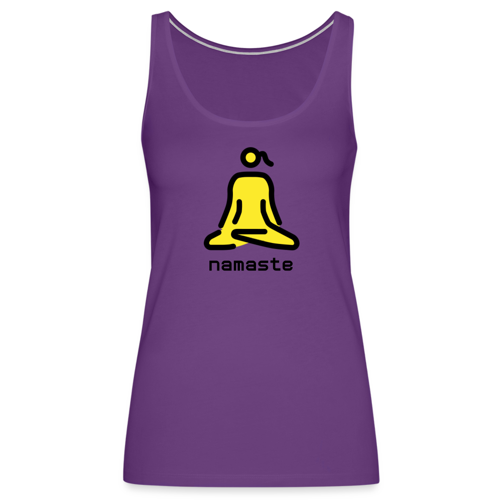 Customizable Woman in Lotus Position Moji + Namaste Text Women’s Cut Premium Tank Top - Emoji.Express - purple