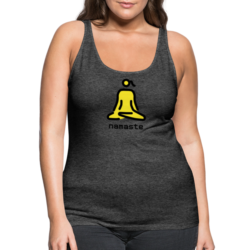 Customizable Woman in Lotus Position Moji + Namaste Text Women’s Cut Premium Tank Top - Emoji.Express - charcoal grey