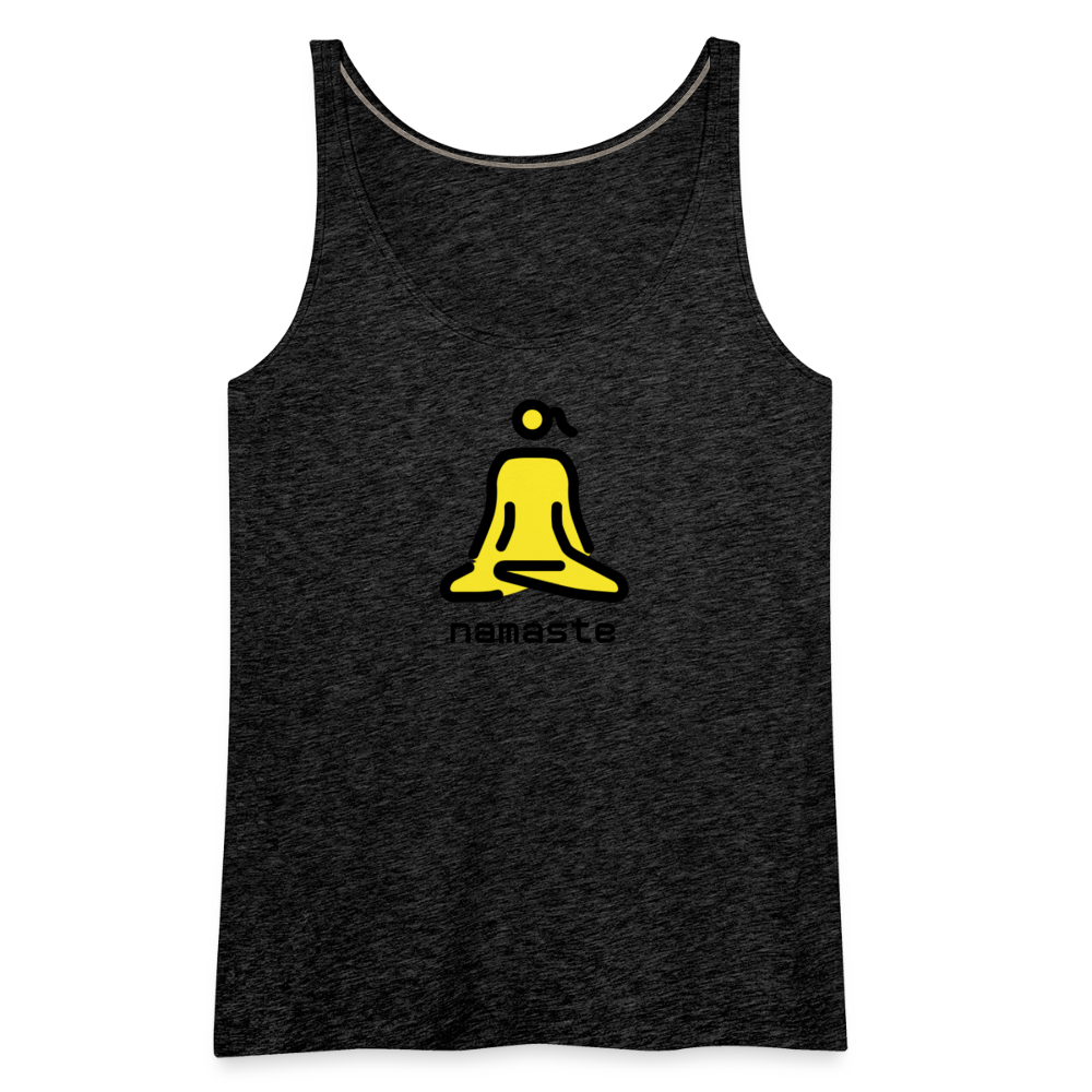 Customizable Woman in Lotus Position Moji + Namaste Text Women’s Cut Premium Tank Top - Emoji.Express - charcoal grey