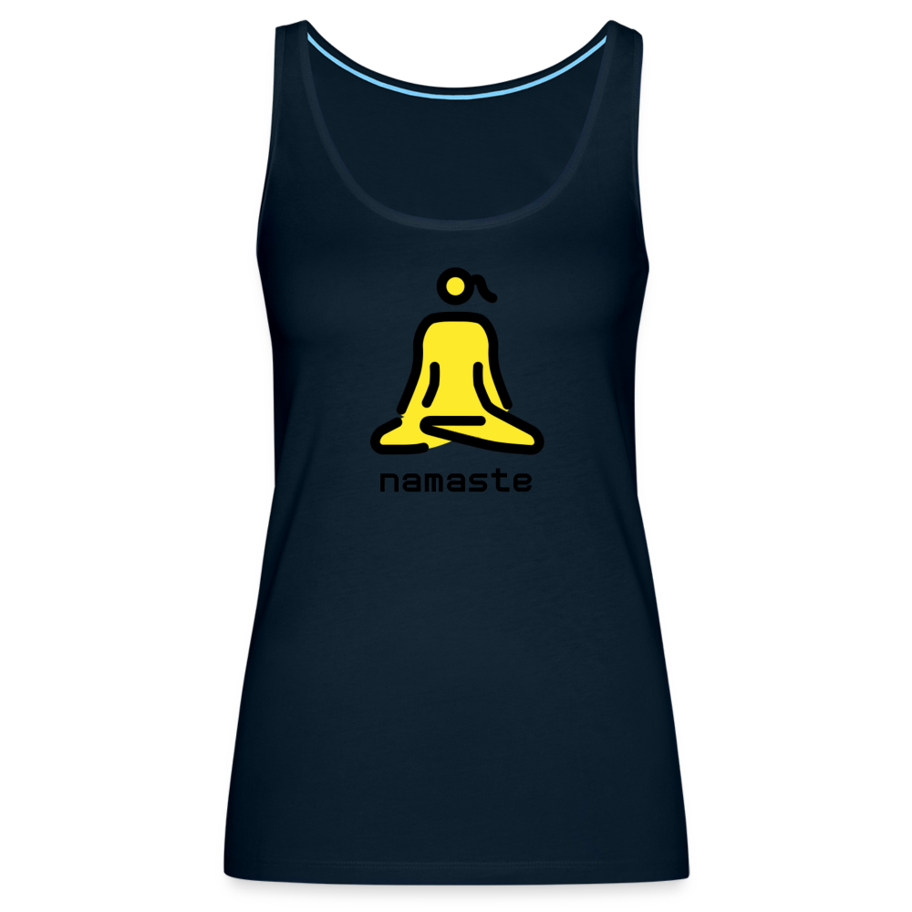 Customizable Woman in Lotus Position Moji + Namaste Text Women’s Cut Premium Tank Top - Emoji.Express - deep navy