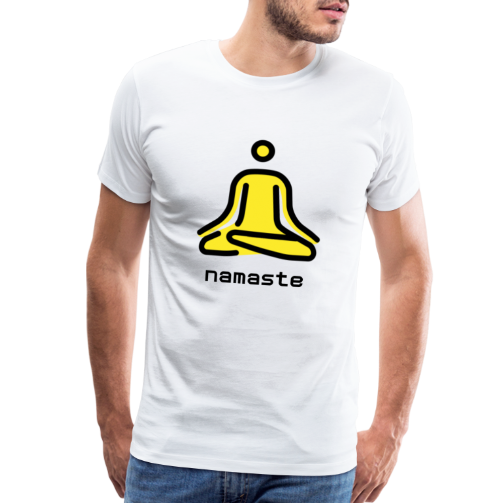 Customizable Person in Lotus Position Moji + Namaste Text Men's Cut Premium T-Shirt - Emoji.Express - white