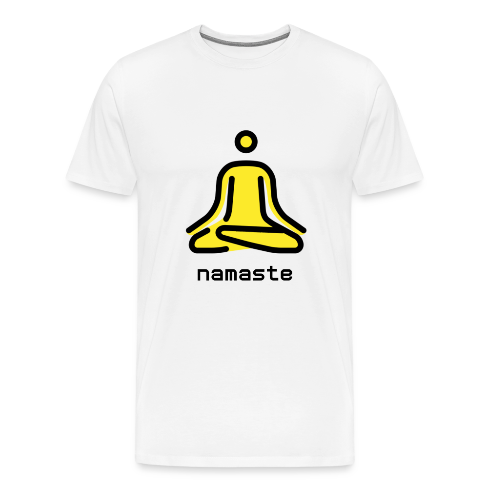 Customizable Person in Lotus Position Moji + Namaste Text Men's Cut Premium T-Shirt - Emoji.Express - white