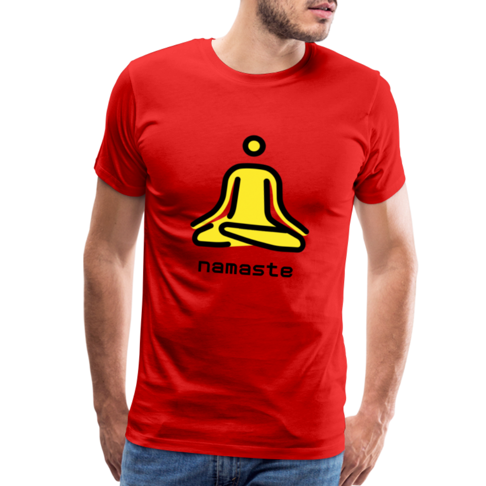 Customizable Person in Lotus Position Moji + Namaste Text Men's Cut Premium T-Shirt - Emoji.Express - red