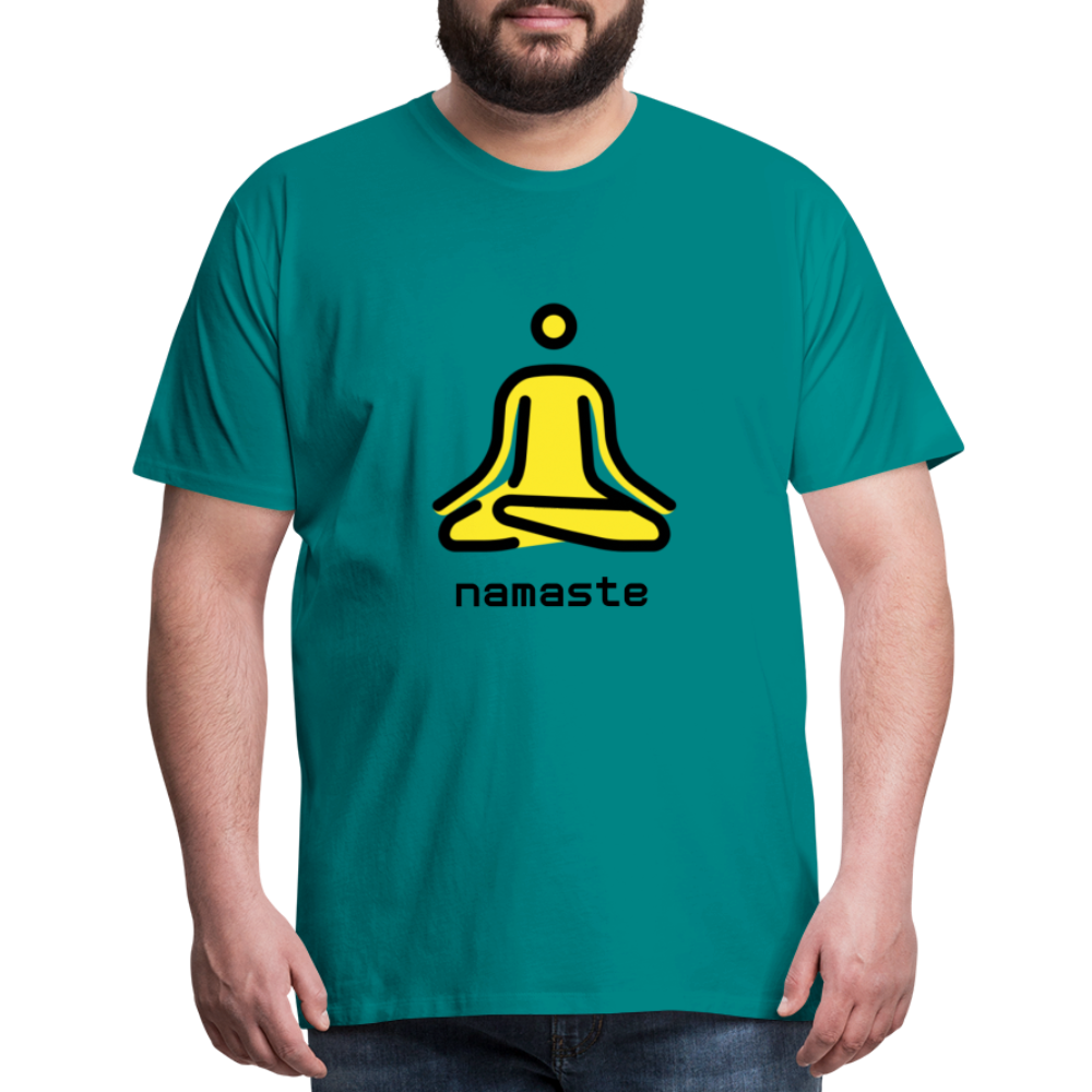 Customizable Person in Lotus Position Moji + Namaste Text Men's Cut Premium T-Shirt - Emoji.Express - teal