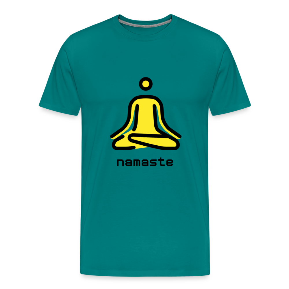 Customizable Person in Lotus Position Moji + Namaste Text Men's Cut Premium T-Shirt - Emoji.Express - teal