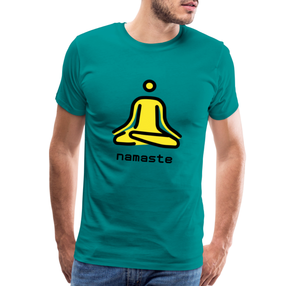 Customizable Person in Lotus Position Moji + Namaste Text Men's Cut Premium T-Shirt - Emoji.Express - teal