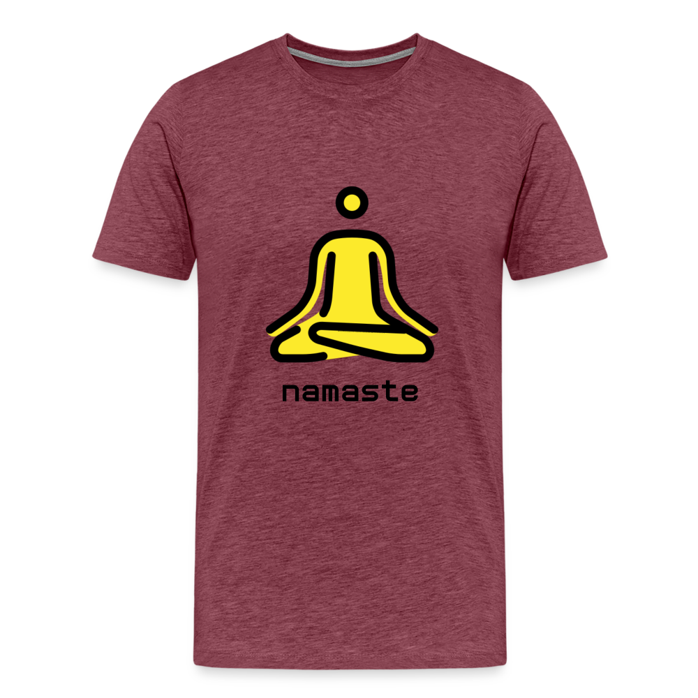 Customizable Person in Lotus Position Moji + Namaste Text Men's Cut Premium T-Shirt - Emoji.Express - heather burgundy