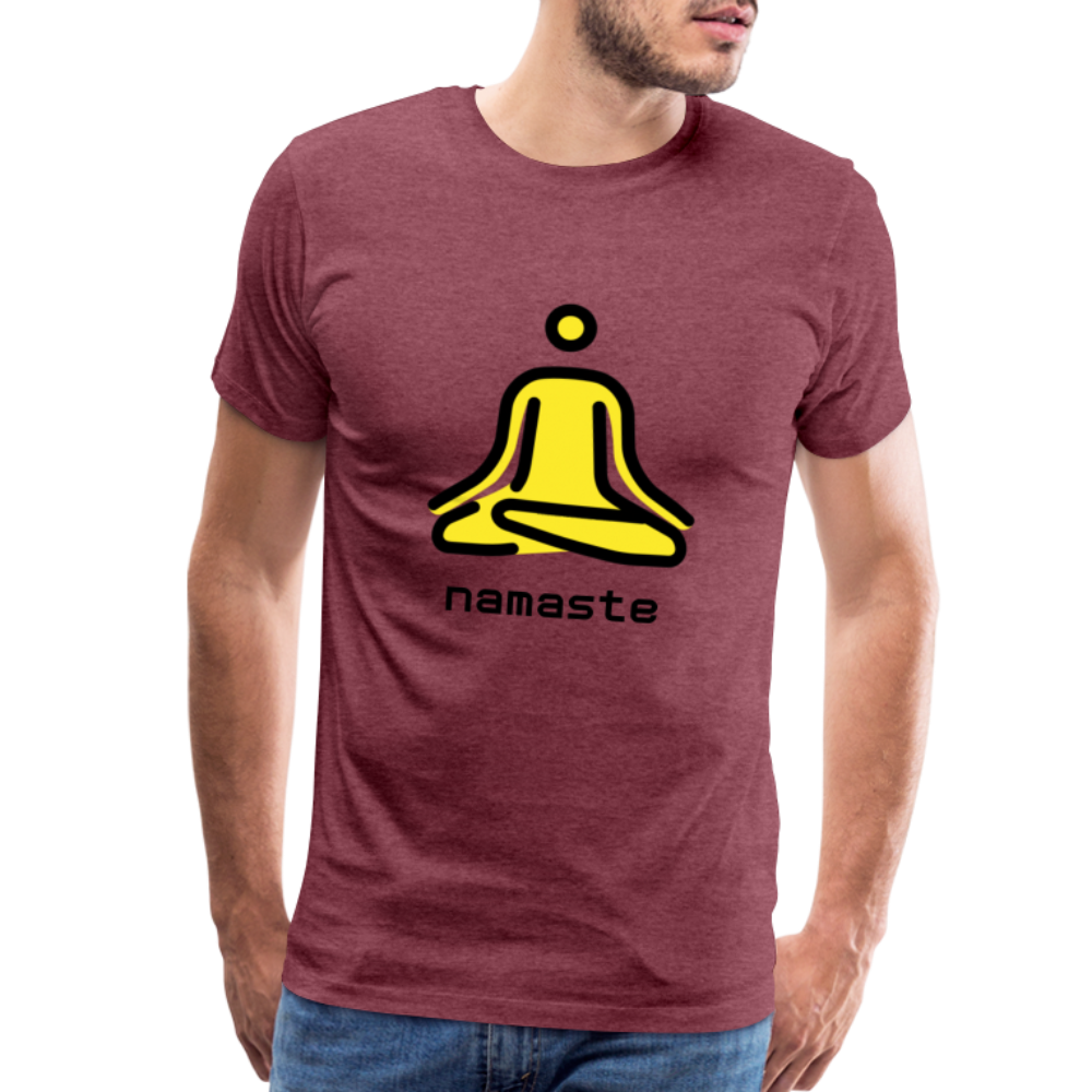 Customizable Person in Lotus Position Moji + Namaste Text Men's Cut Premium T-Shirt - Emoji.Express - heather burgundy