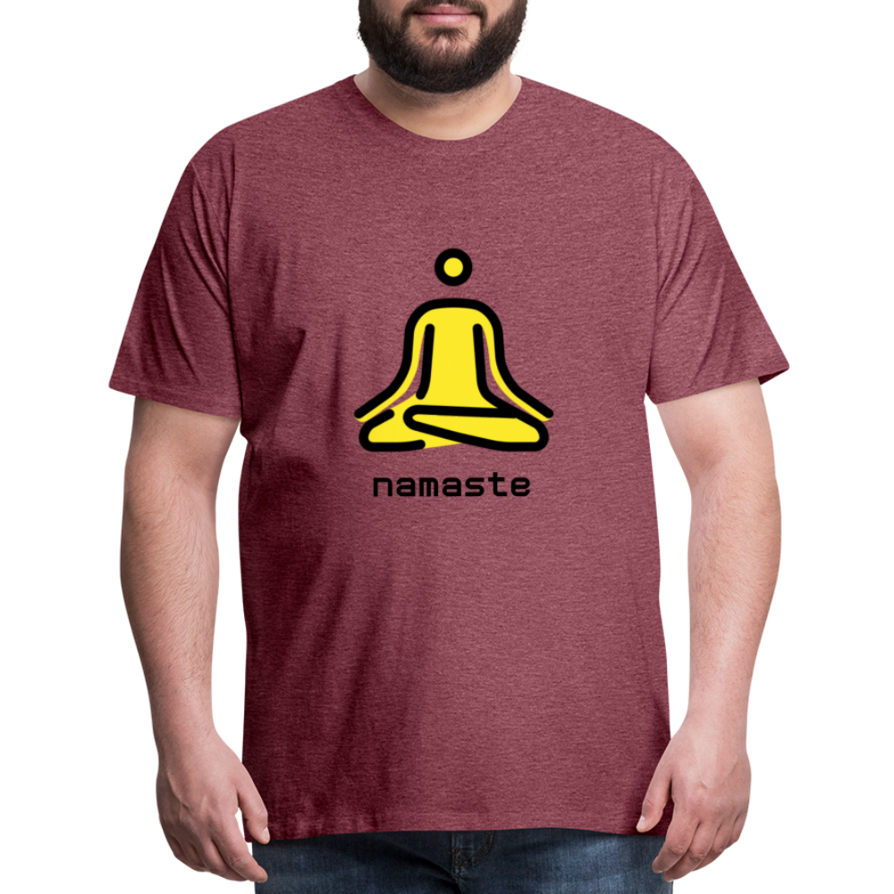 Customizable Person in Lotus Position Moji + Namaste Text Men's Cut Premium T-Shirt - Emoji.Express - heather burgundy