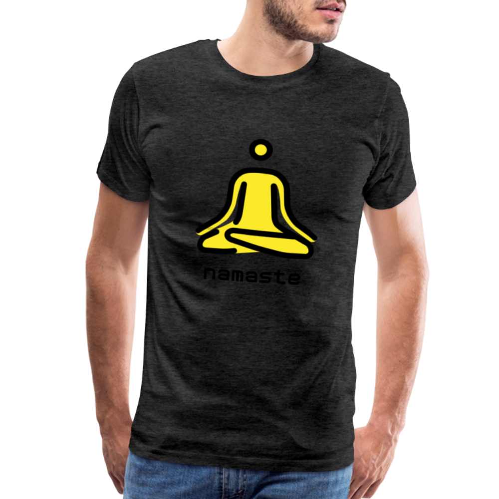 Customizable Person in Lotus Position Moji + Namaste Text Men's Cut Premium T-Shirt - Emoji.Express - charcoal grey