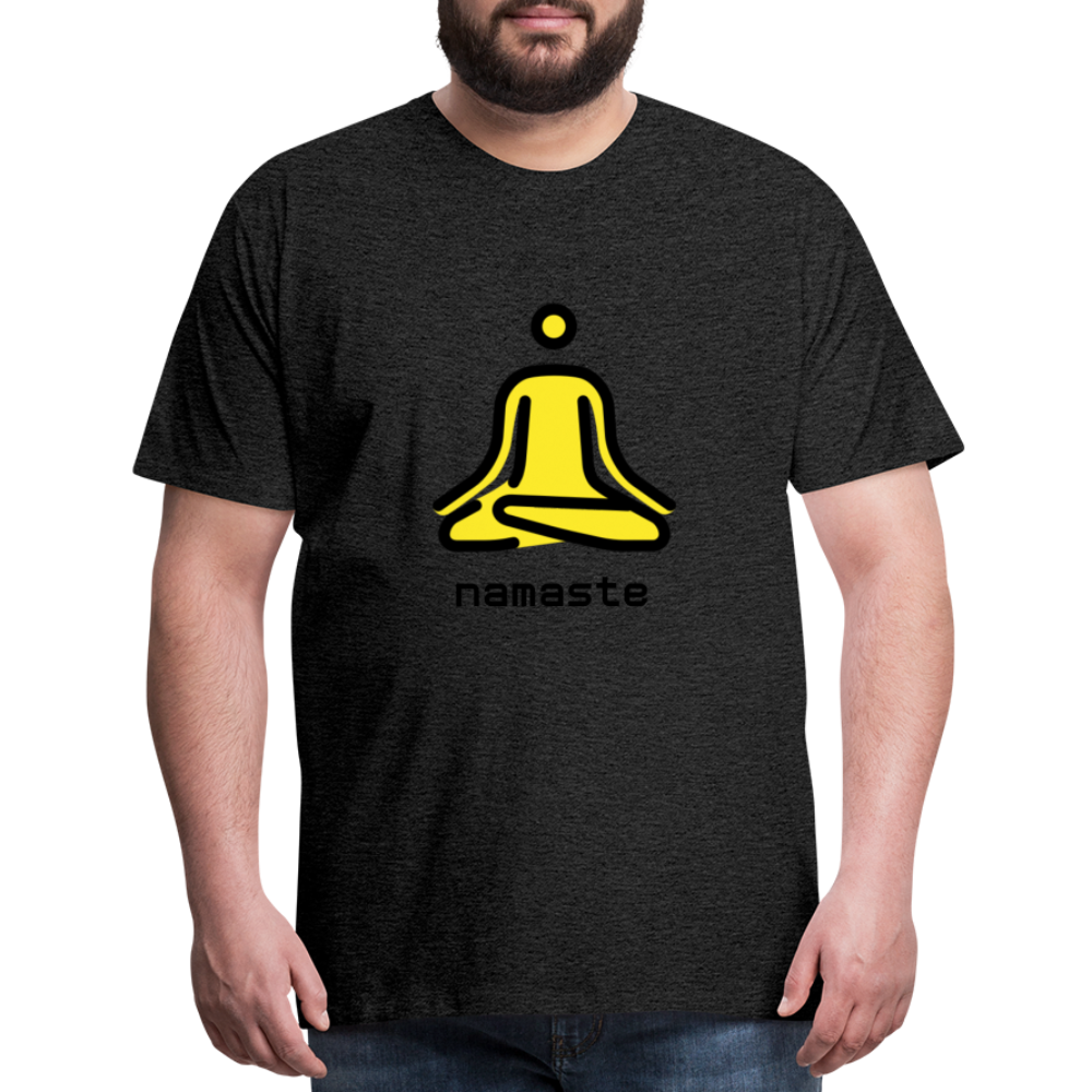 Customizable Person in Lotus Position Moji + Namaste Text Men's Cut Premium T-Shirt - Emoji.Express - charcoal grey