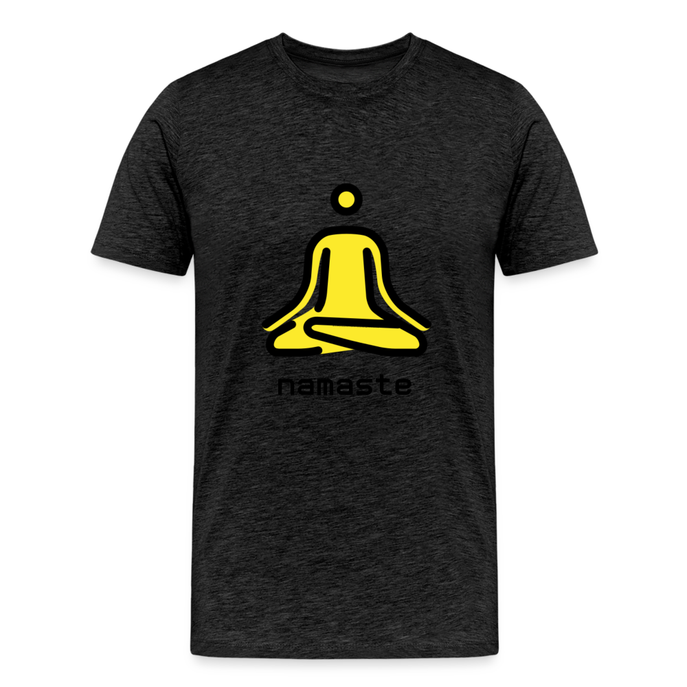 Customizable Person in Lotus Position Moji + Namaste Text Men's Cut Premium T-Shirt - Emoji.Express - charcoal grey