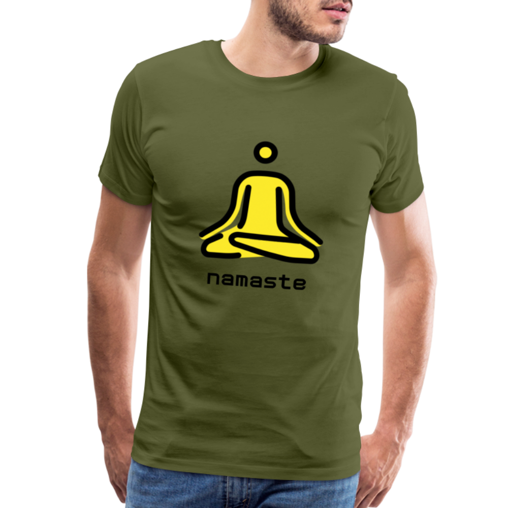 Customizable Person in Lotus Position Moji + Namaste Text Men's Cut Premium T-Shirt - Emoji.Express - olive green