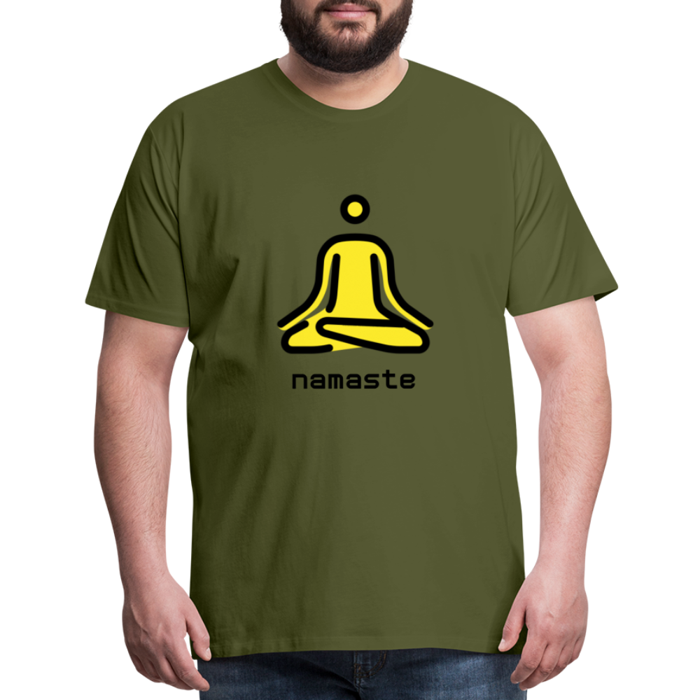 Customizable Person in Lotus Position Moji + Namaste Text Men's Cut Premium T-Shirt - Emoji.Express - olive green