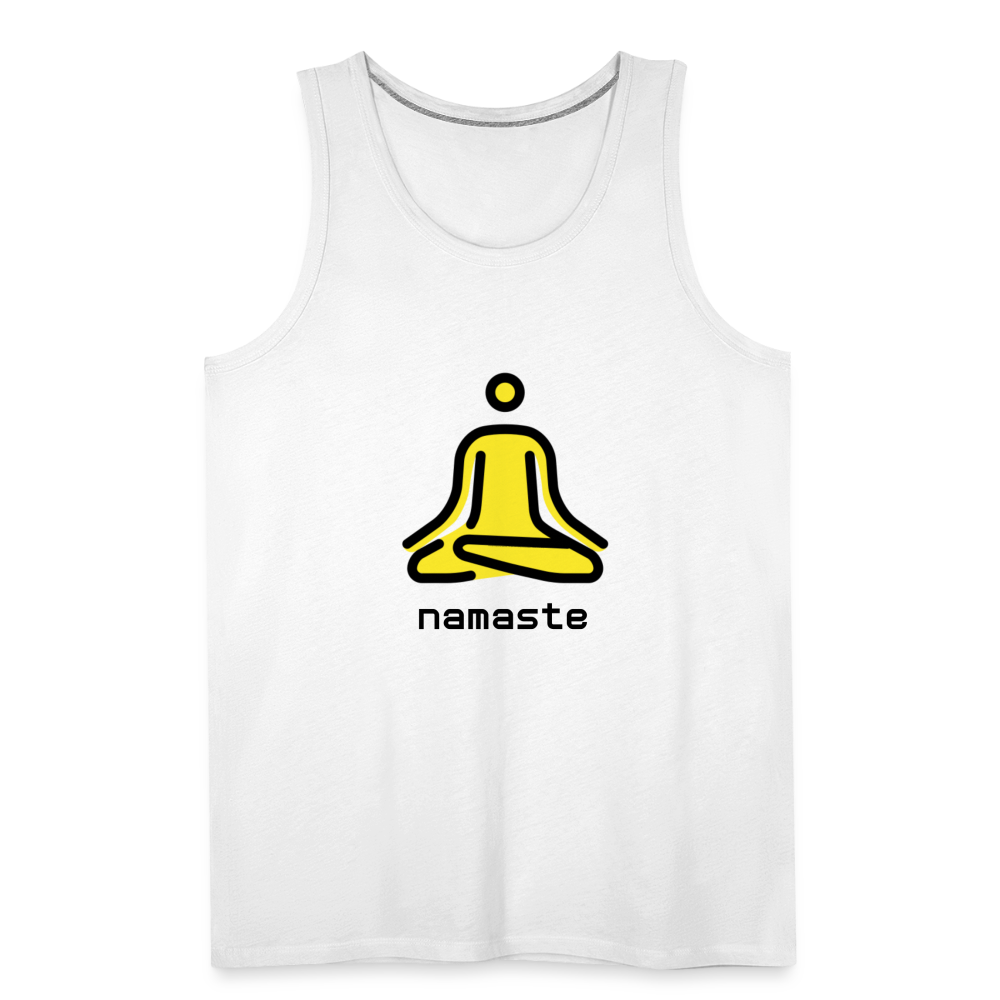 Customizable Person in Lotus Position Moji + Namaste Text Men's Cut Premium Tank - Emoji.Express - white