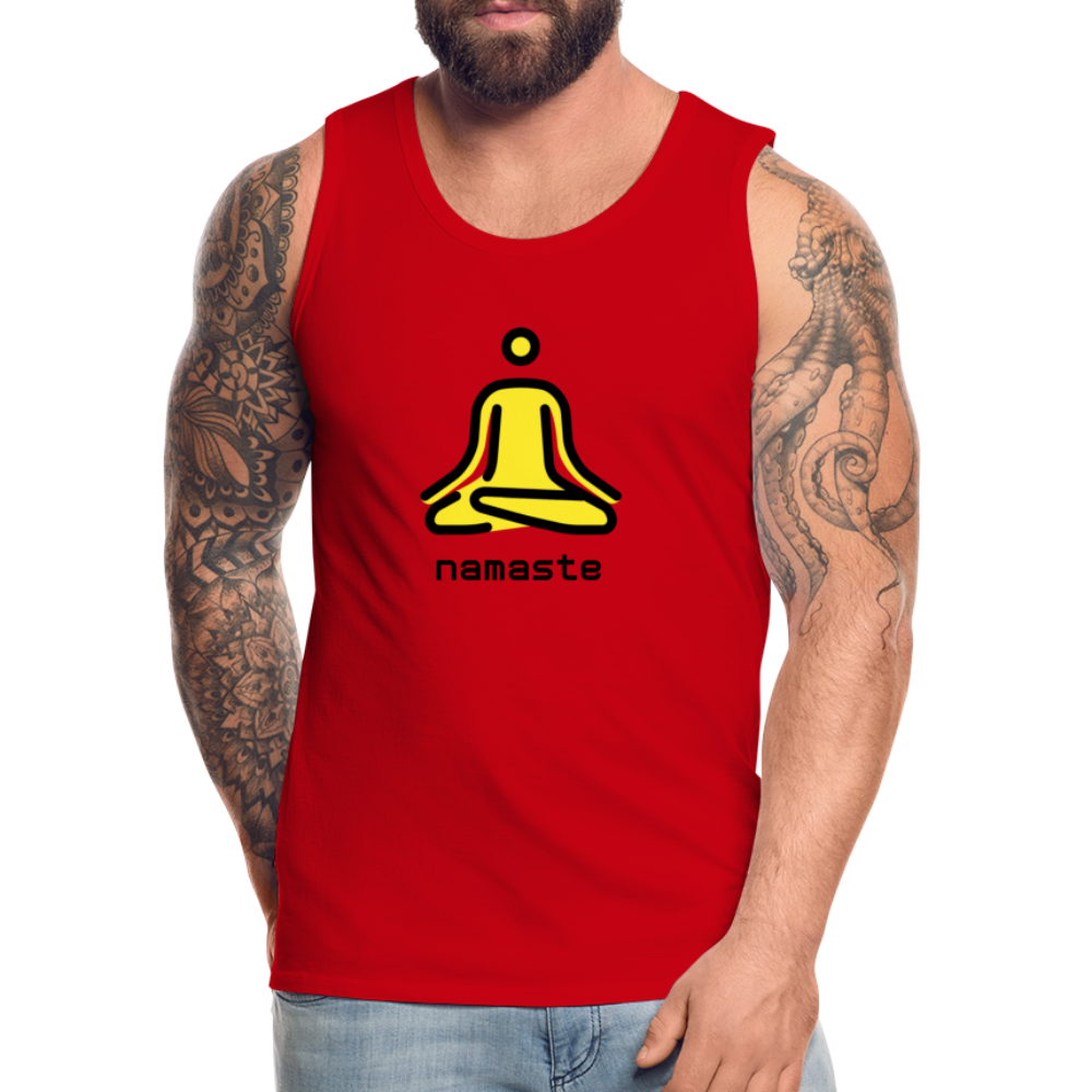 Customizable Person in Lotus Position Moji + Namaste Text Men's Cut Premium Tank - Emoji.Express - red