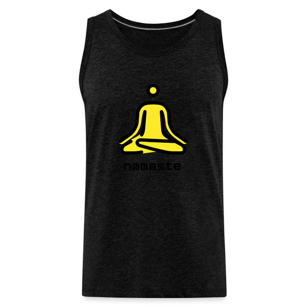 Customizable Person in Lotus Position Moji + Namaste Text Men's Cut Premium Tank - Emoji.Express - charcoal grey