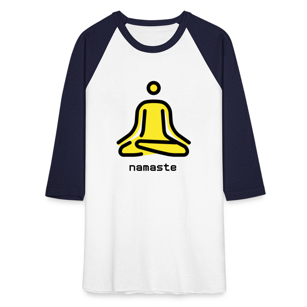 Customizable Person in Lotus Position Moji + Namaste Text Unisex Baseball T-Shirt - Emoji.Express - white/navy