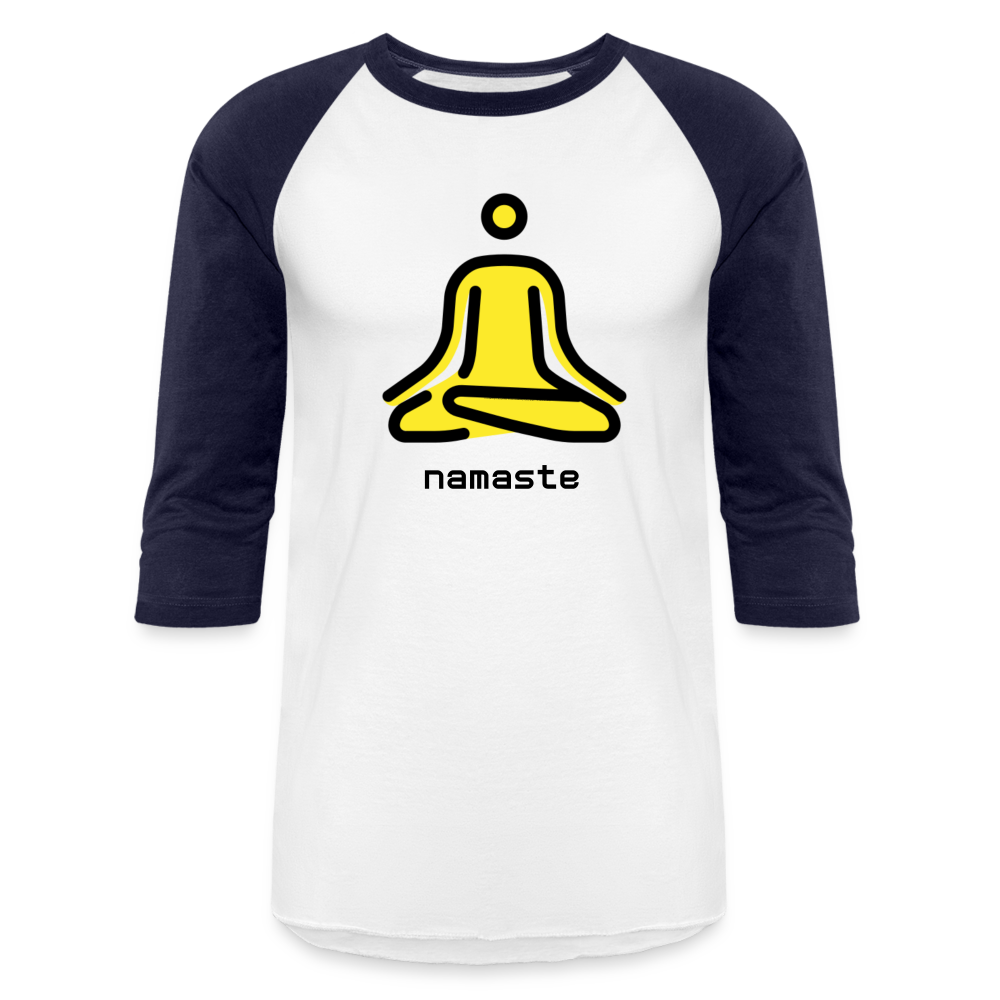 Customizable Person in Lotus Position Moji + Namaste Text Unisex Baseball T-Shirt - Emoji.Express - white/navy