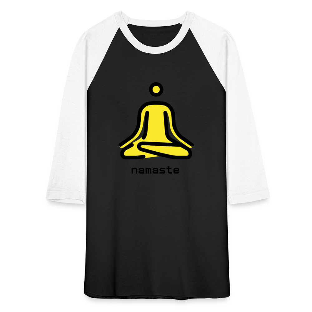 Customizable Person in Lotus Position Moji + Namaste Text Unisex Baseball T-Shirt - Emoji.Express - black/white