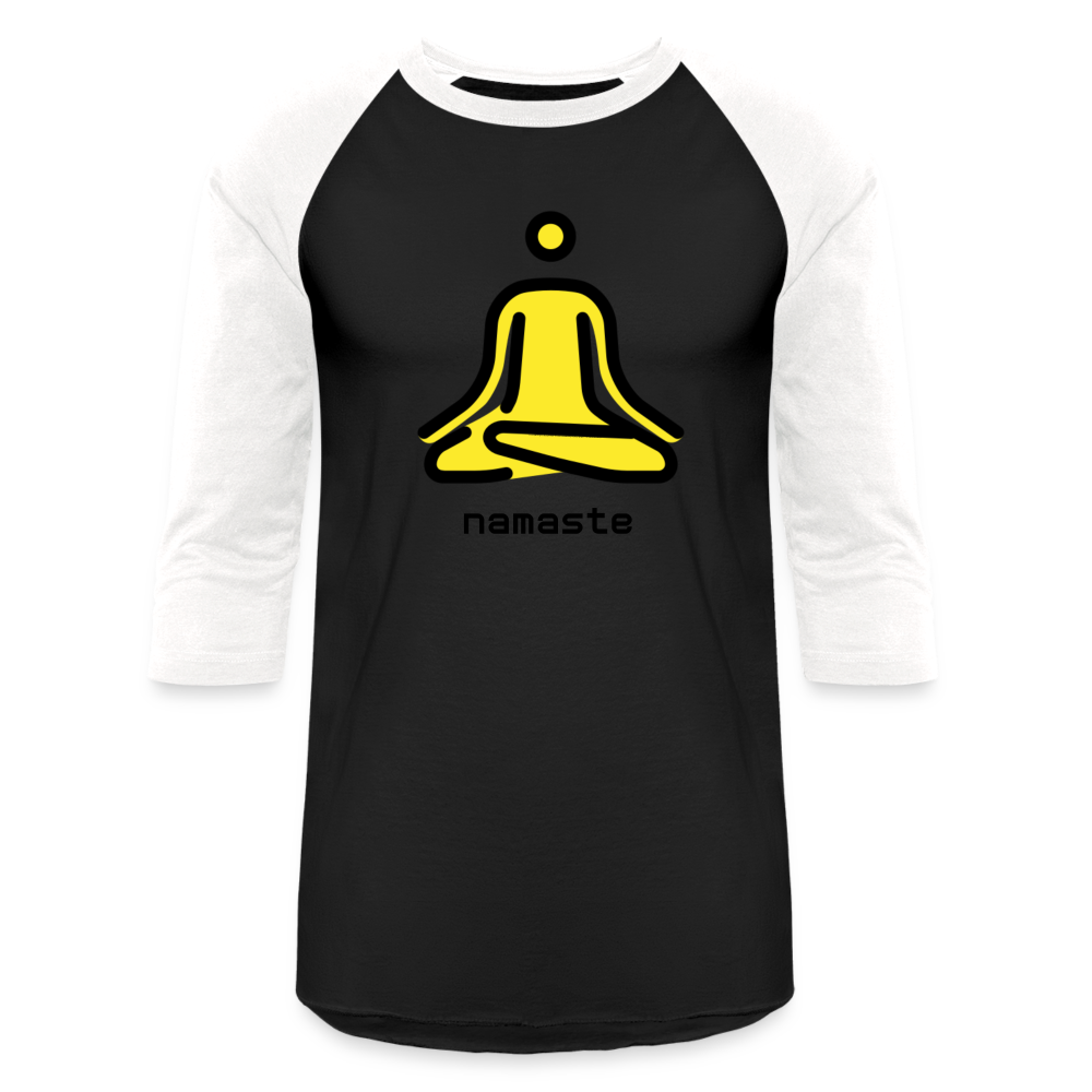 Customizable Person in Lotus Position Moji + Namaste Text Unisex Baseball T-Shirt - Emoji.Express - black/white