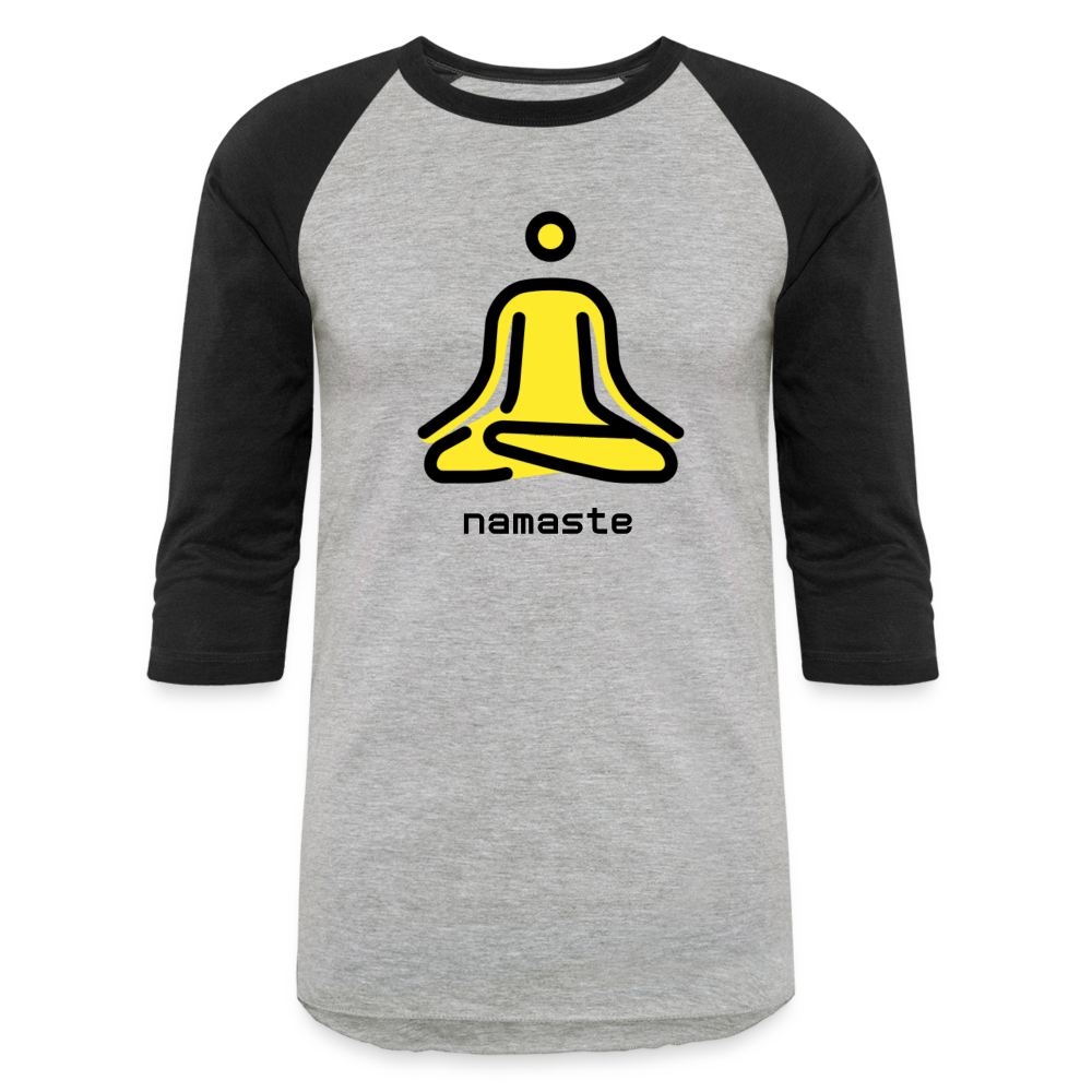 Customizable Person in Lotus Position Moji + Namaste Text Unisex Baseball T-Shirt - Emoji.Express - heather gray/black