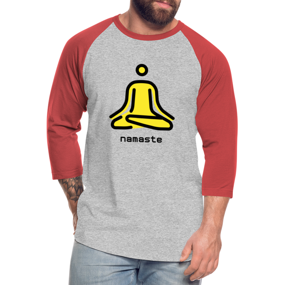 Customizable Person in Lotus Position Moji + Namaste Text Unisex Baseball T-Shirt - Emoji.Express - heather gray/red